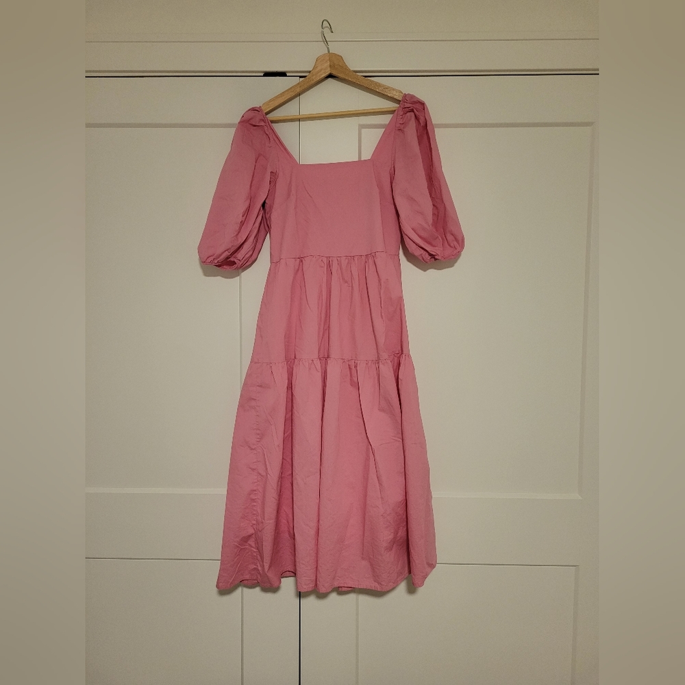 Moon River pink puff sleeve midi dress